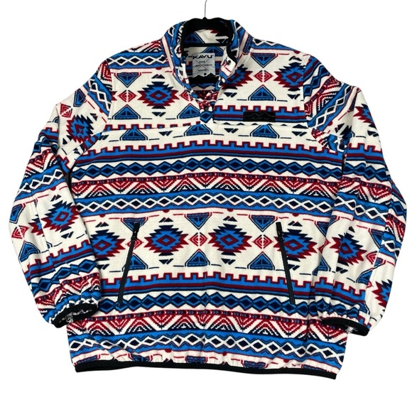 Kavu Cavanaugh Aztec 1/4 Snap Fleece Outdoor Activewear Cozy Walking Pullover L - Picture 1 of 14